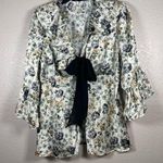 ZARA  Floral Satin Tie Blouse SZ M Photo 0