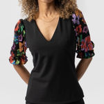 Saint & Sophia Tori Puff Sleeve Black Floral V Photo 0