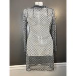 Mandee Dress Womens 4 Black White Geometric Mesh Sheer Collared Shirt Mini USA Photo 5