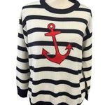 Brave Soul Women's Beige Navy Stripe Anchor Pirate Soft Crewneck Sweater Sz 16 Photo 0