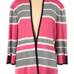 Misook pink black white open front cardigan large career Barbie office work Photo 0