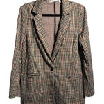 La Classe Couture Plaid Blazer‎ Jacket Womens L Academia Office Preppy 1 Button Brown Size L Photo 0