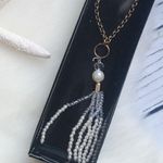 Pearl White Beaded Golden Tassel Necklace Photo 1