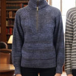 J.Crew Lot of 2 Sweaters Blue Zip Turtleneck, Gray Striped Elbow Patches Medium Photo 0