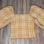 Maeve  Anthropologie Womens Yellow Plaid Puff Sleeve Square Neck Blouse Medium Photo 0