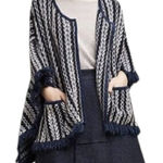 Anthropologie Sleeping on Snow Women’s One Size Blue White Poncho Cape Sweater Size L Photo 0