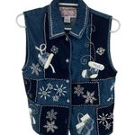 Tantrums S denim vest winter holiday snowflake mittens embroidered patchwork Blue Photo 0