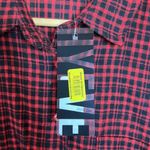 HYFVE  Frayed Hem Flannel Crop Red Plaid Shirt Size Medium Photo 4