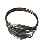 Handmade Silver Wire Wrapped Ring With Blue Glass Bead Metallic Accents u Photo 2