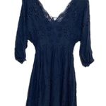 Free People Lottie Long Sleeve Minidress In Navy Eyelet Scalloped Blouson XSmall Photo 2