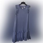 Violet Weekend Asymmetrical Ruffle Pearl Crystal Sleeveless Shift Dress ViVi L Blue Size L Photo 1