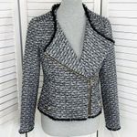 J.Crew Tweed Fringe Hem Zip Front Moto Blazer Jacket Black Size 6 Photo 0