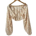 We Wore What Ditsy Daisy Flower Billow Long Sleeve Crop Top S Ivory Yellow #3557 Photo 11
