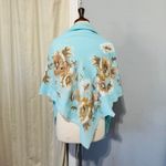 Women Floral Shawl Square Fringed Light Blue Tan Cream Elegant Accessory Photo 1