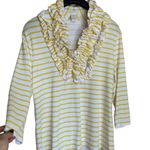 Christina Yellow Stripe Ruffle Neckline Business Casual Sweater Size XL Photo 4