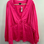 Torrid  5X Hot Pink Satin Button Front Blouse Long Sleeve NWT Plus Size 28 Photo 0