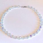 Vintage Glass NECKLACE 15” Aurora Borealis Iridescent Faceted Beads Silver Photo 0