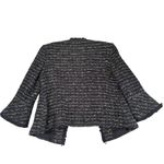 Lafayette 148 Black Tweed Blazer Jacket Open Front Women's 14 Metallic Fringe Black Photo 1