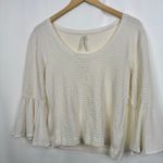Anthropologie Smocked Bell Sleeve Cropped Top Cream White Knit Textured Size M Photo 4