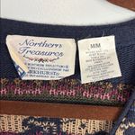 Northern Treasures Navy and Beige Cardigan Knit Sweater Deer CottageCore Sz Med Blue Photo 6