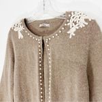 Darling Angora Blend Embroidered Pearl Embellished Cardigan Size Medium Tan Photo 2