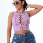 Brand New Lavender Peekaboo Top Black Photo 0
