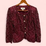 Vintage 80’s ruby sequin mesh ribbon jeweled button luxury blazer Wizard of Oz Red Size 12 Photo 0