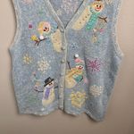Erika White Stag Snowman Christmas Holidays Grandma Sweater Vest Blue Size Large Photo 14