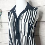 Liberty Love  Black & White Vertical Stripes Sleeveless Collared Blouse Top Small Photo 1