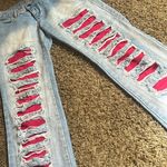 Zoomp Vintage Light Washed Distressed Pink Overlay Denim Jeans Size 36 Blue Photo 1
