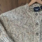 Vintage Mohair Blend Melange Knit Cardigan Sweater in Heather Oatmeal Large Gray Photo 5