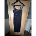 Bardot Amalie VelourVelvet Dress Size 4 NWT Grey Blue | Square Neck | High Slit Photo 9