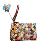 Nahui Ollin Colorful Woven Wristlet Clutch Red Photo 1