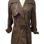 Bebe Leather Brown Belted Trench Coat Womens Medium 70's Spring Steampunk Photo 0