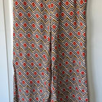 Tahari Linen Wide Leg Geometric Print Pants Elastic Waist Boho Orange Brown S Photo 0