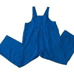 None Pleated Sleeveless Straight Leg Cropped Overall Jumpsuit in Blue Size Large Photo 0