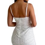 Lovesome Women’s Size M Pearl Sequin Party Dress White Corset Plunge Mini NYE Size M Photo 7
