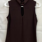 Women's dark brown soft stretch mock neck cutout sleeveless shirt‎ blouse small Photo 0