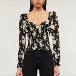 Reformation  Russet Top in Elizabeth Women's Large Black Floral‎ Smocked Dainty Photo 10