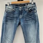 Miss Me  Fleur De Lis Embroidered Embellishment‎ Medium Wash Bootcut Jeans Sz 28 Photo 2