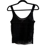 Kirra Black Semi Sheer Lacey Romantic Goth Lacey Fringe Tank Top Size XS Photo 4
