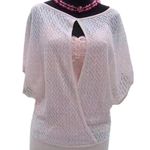 Cache Pink Knit Peek A Boo Faux Wrap Top New Metallic Kissed Plunging V NWT $118 Photo 8