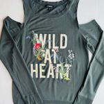 EXPRESS Wild At Heart Cold Shoulder Sweatshirt Dark Sage-Gray Size S Photo 0