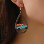 Wooden Fall Truck Pumpkin Earrings Brown Photo 3