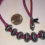 Rebecca Minkoff Pink Wrapped Cord & Silver Tone Beads Beaded Boho Necklace Photo 2