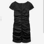 ZARA NWT  Black Faux Leather Ruched V-Neck Mini Dress XS Photo 2