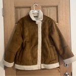 Old Navy Jacket Women's L Tan White Faux Suede Sherpa Lined Photo 0