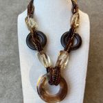 Signed CG Goldstone Thermoset Seed Bead Necklace w Wood Accents CHUNKY 1960s Gold Photo 1