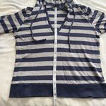 Vintage Y2K New York & Company Sport navy and grey striped hoodie tshirt medium Gray Photo 5