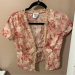 Princess Polly Pink Hunton Floral Lace-Trimmed Tie-Front Short Sleeve Top Photo 1